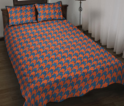 Orange And Blue Houndstooth Print Quilt Bed Set