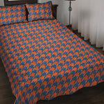 Orange And Blue Houndstooth Print Quilt Bed Set