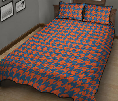 Orange And Blue Houndstooth Print Quilt Bed Set