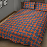 Orange And Blue Houndstooth Print Quilt Bed Set