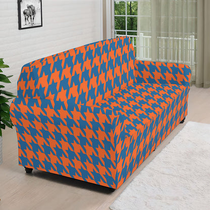 Orange And Blue Houndstooth Print Sofa Cover