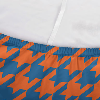 Orange And Blue Houndstooth Print Sofa Cover