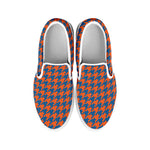 Orange And Blue Houndstooth Print White Slip On Shoes