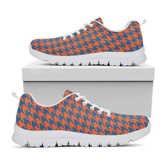 Orange And Blue Houndstooth Print White Sneakers