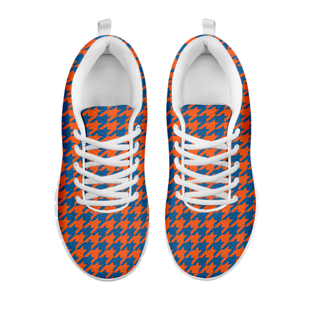 Orange And Blue Houndstooth Print White Sneakers