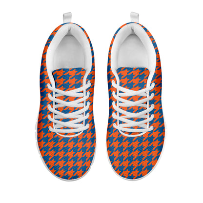 Orange And Blue Houndstooth Print White Sneakers