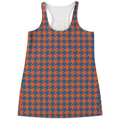 Orange And Blue Houndstooth Print Women's Racerback Tank Top