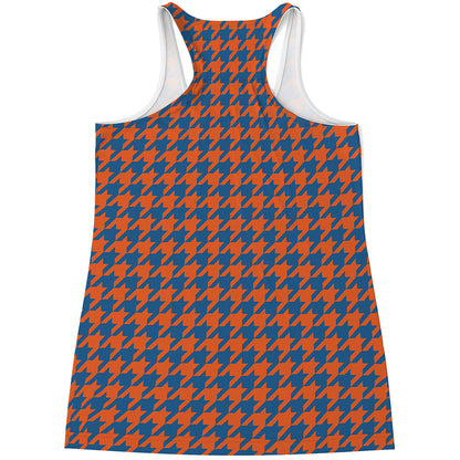 Orange And Blue Houndstooth Print Women's Racerback Tank Top