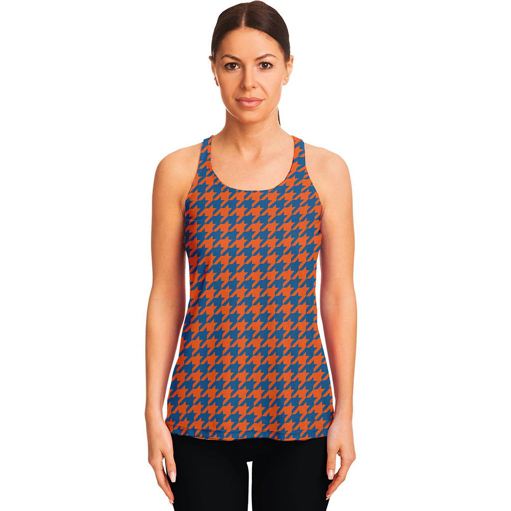 Orange And Blue Houndstooth Print Women's Racerback Tank Top