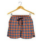 Orange And Blue Houndstooth Print Women's Shorts