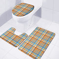 Orange And Blue Madras Pattern Print 3 Piece Bath Mat Set