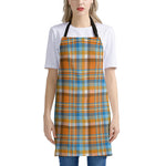 Orange And Blue Madras Pattern Print Apron