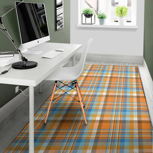 Orange And Blue Madras Pattern Print Area Rug