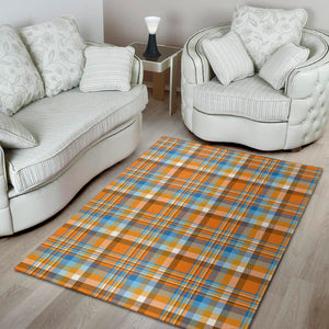 Orange And Blue Madras Pattern Print Area Rug