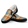 Orange And Blue Madras Pattern Print Black Slip On Shoes