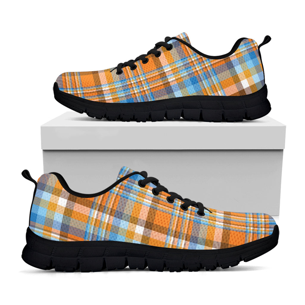 Orange And Blue Madras Pattern Print Black Sneakers