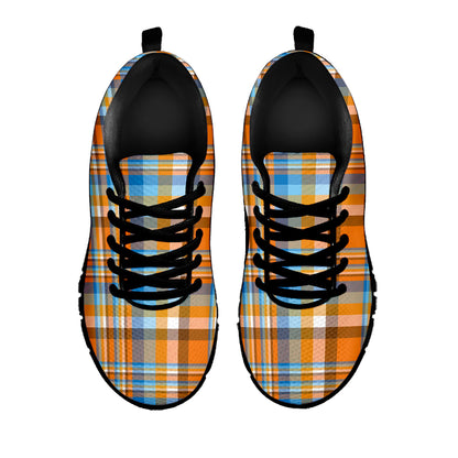 Orange And Blue Madras Pattern Print Black Sneakers