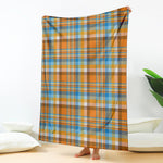 Orange And Blue Madras Pattern Print Blanket