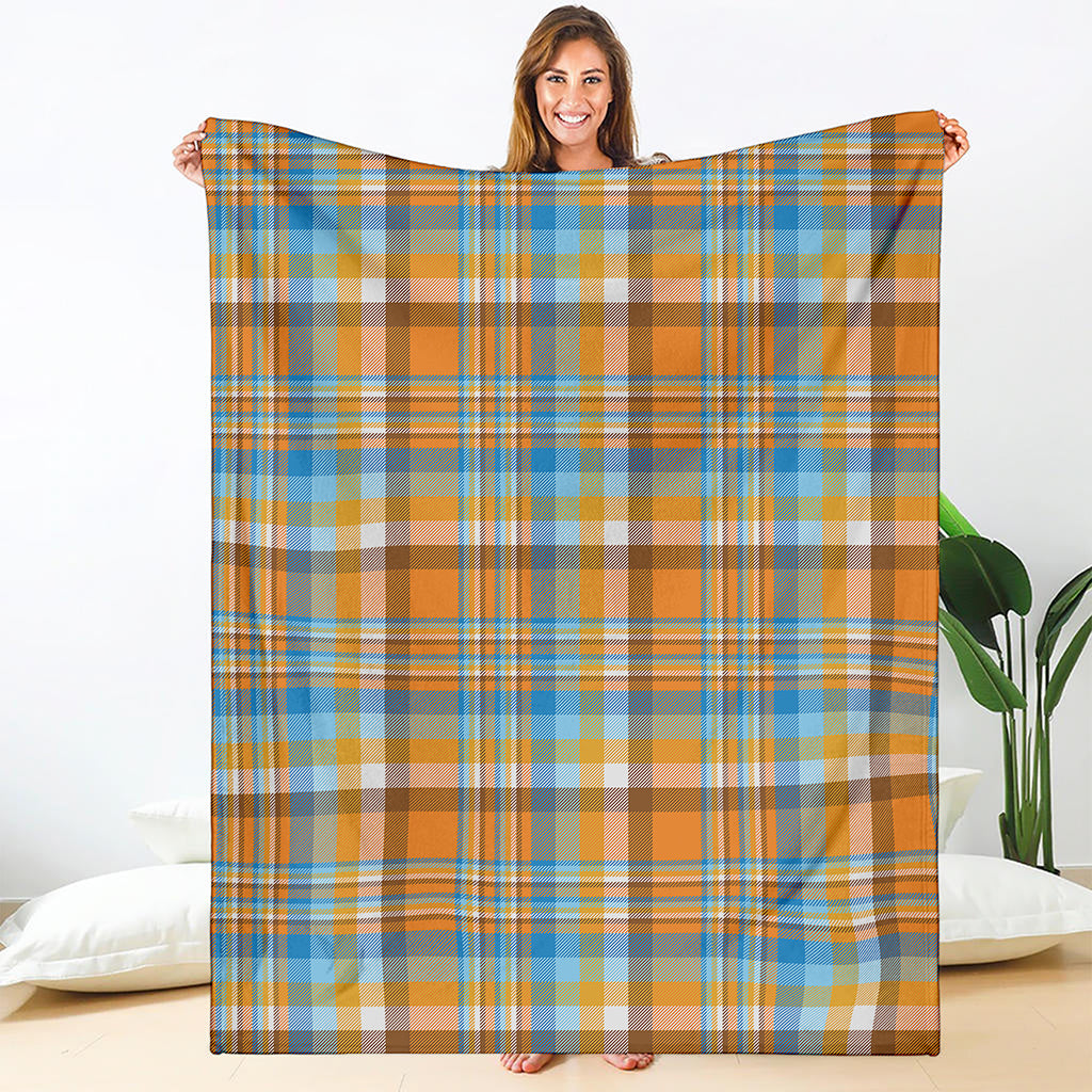 Orange And Blue Madras Pattern Print Blanket