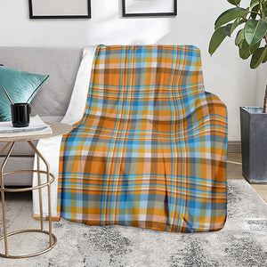 Orange And Blue Madras Pattern Print Blanket