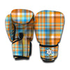 Orange And Blue Madras Pattern Print Boxing Gloves