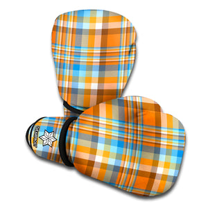 Orange And Blue Madras Pattern Print Boxing Gloves