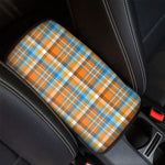 Orange And Blue Madras Pattern Print Car Center Console Cover