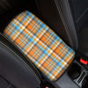 Orange And Blue Madras Pattern Print Car Center Console Cover