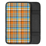 Orange And Blue Madras Pattern Print Car Center Console Cover