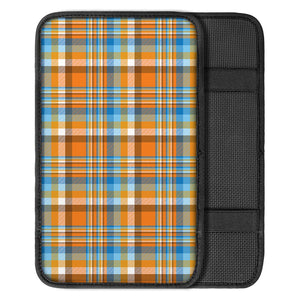 Orange And Blue Madras Pattern Print Car Center Console Cover