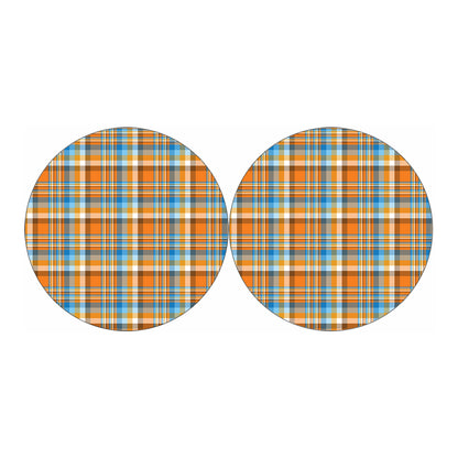 Orange And Blue Madras Pattern Print Car Coasters