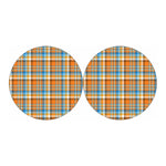 Orange And Blue Madras Pattern Print Car Coasters