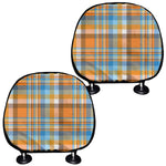 Orange And Blue Madras Pattern Print Car Headrest Covers