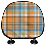 Orange And Blue Madras Pattern Print Car Headrest Covers