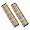 Orange And Blue Madras Pattern Print Car Seat Belt Covers