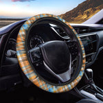 Orange And Blue Madras Pattern Print Car Steering Wheel Cover