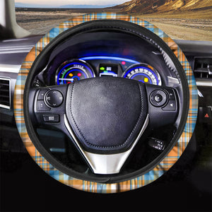 Orange And Blue Madras Pattern Print Car Steering Wheel Cover