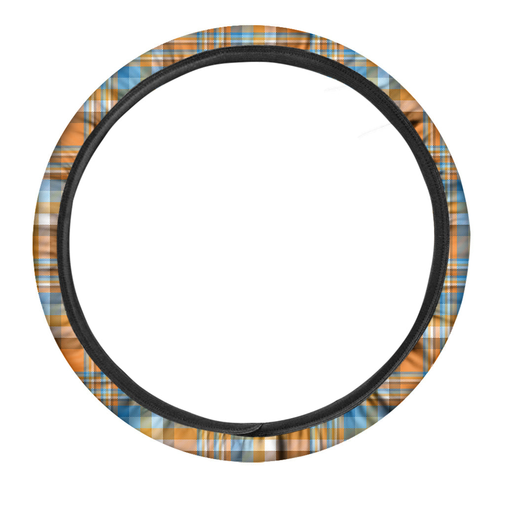 Orange And Blue Madras Pattern Print Car Steering Wheel Cover