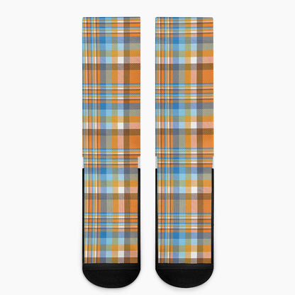 Orange And Blue Madras Pattern Print Crew Socks