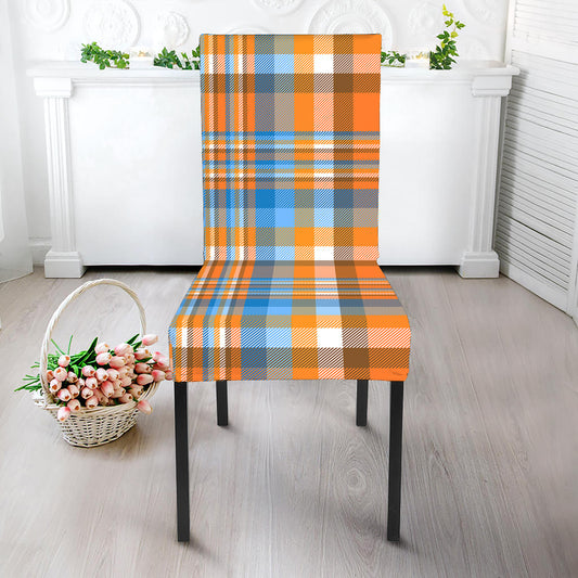 Orange And Blue Madras Pattern Print Dining Chair Slipcover