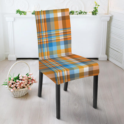 Orange And Blue Madras Pattern Print Dining Chair Slipcover