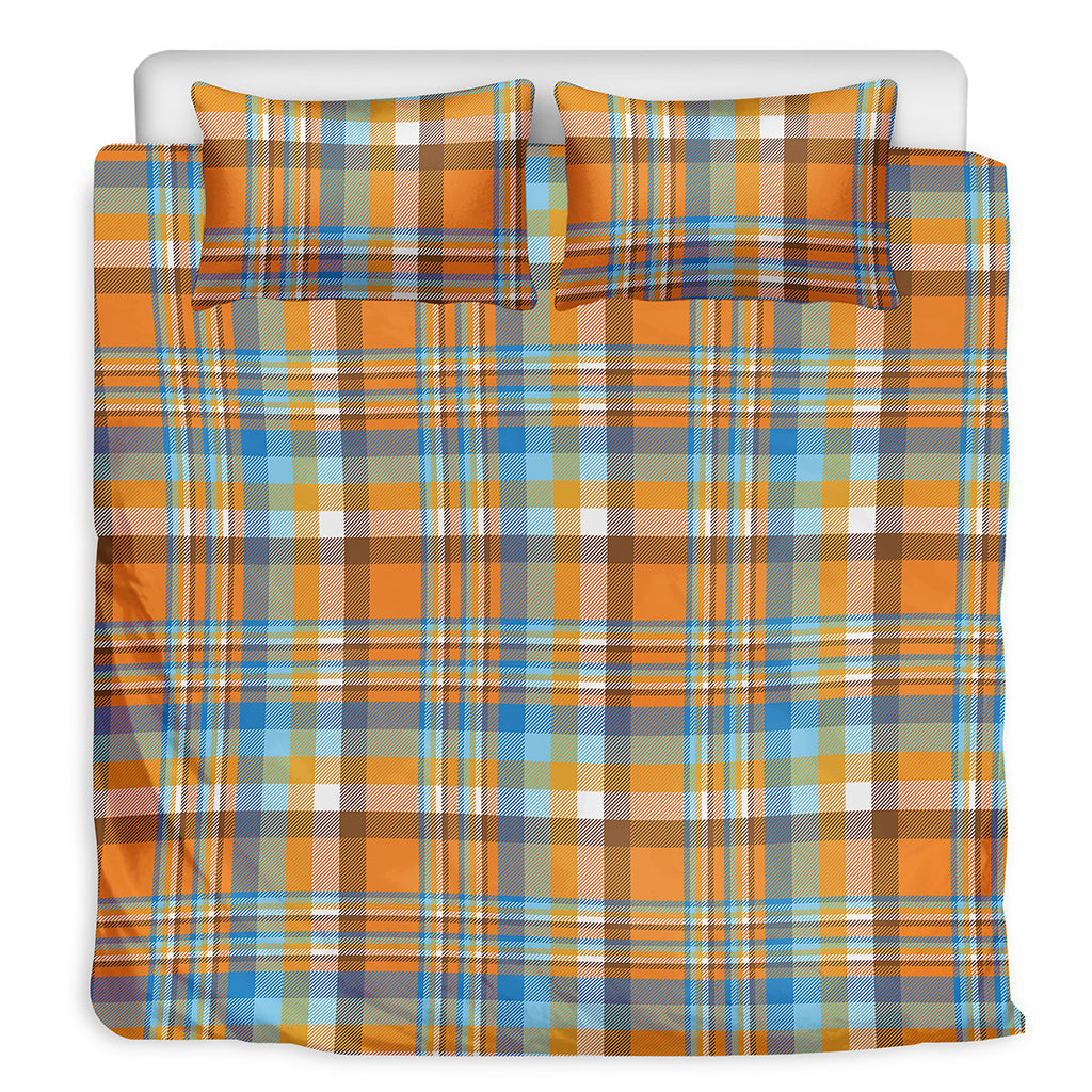 Orange And Blue Madras Pattern Print Duvet Cover Bedding Set