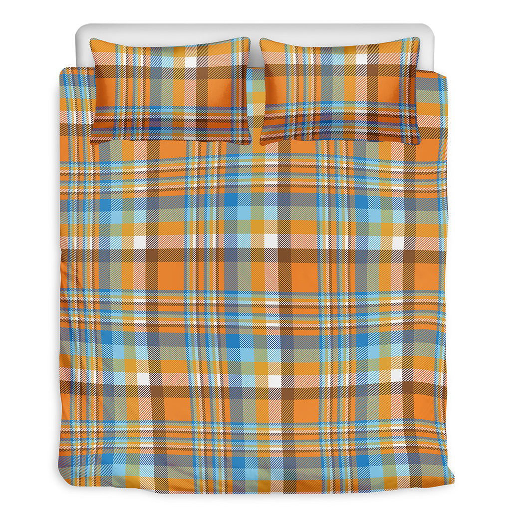 Orange And Blue Madras Pattern Print Duvet Cover Bedding Set