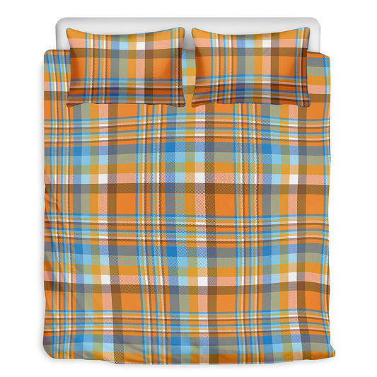 Orange And Blue Madras Pattern Print Duvet Cover Bedding Set