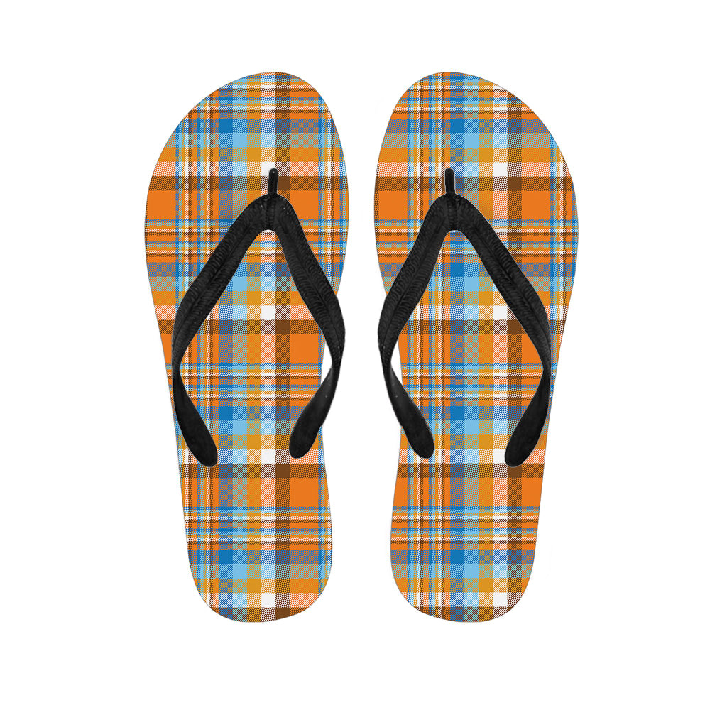 Orange And Blue Madras Pattern Print Flip Flops