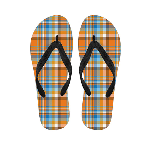 Orange And Blue Madras Pattern Print Flip Flops