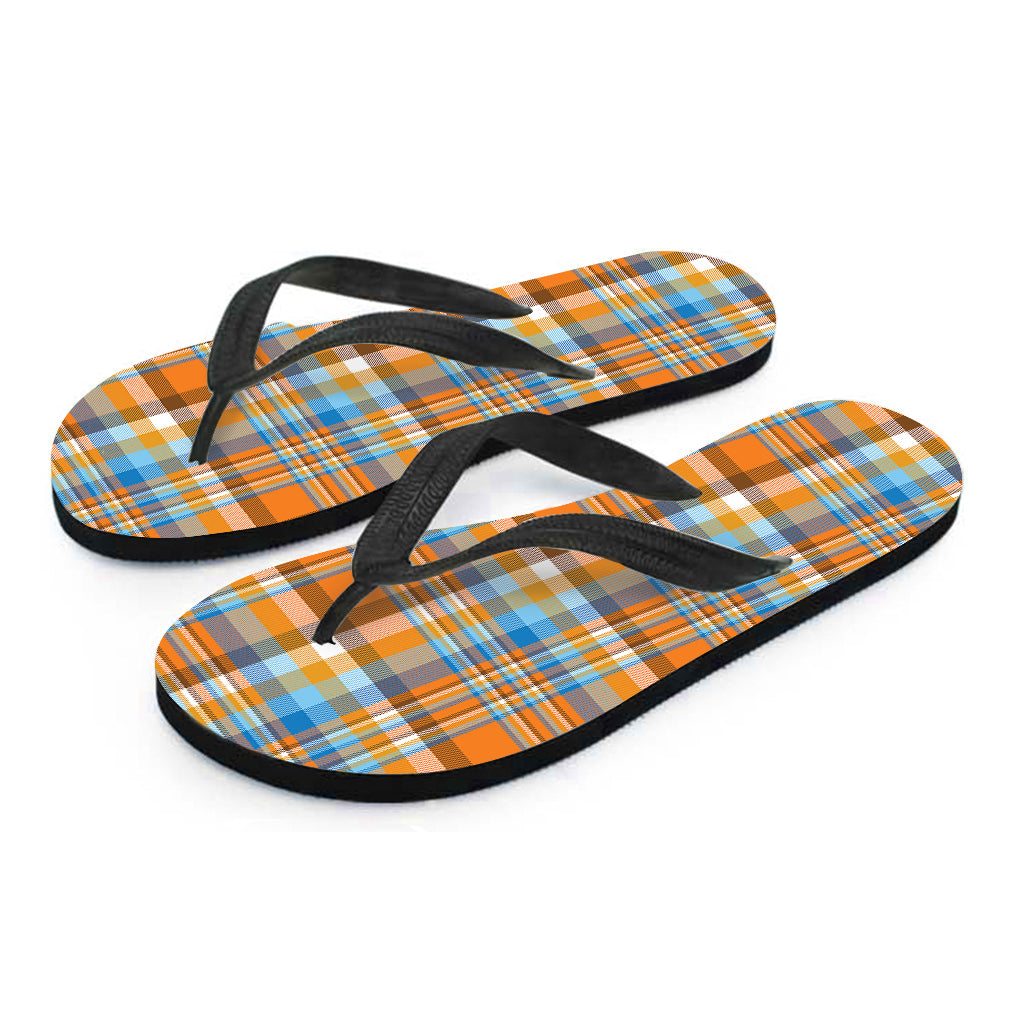 Orange And Blue Madras Pattern Print Flip Flops