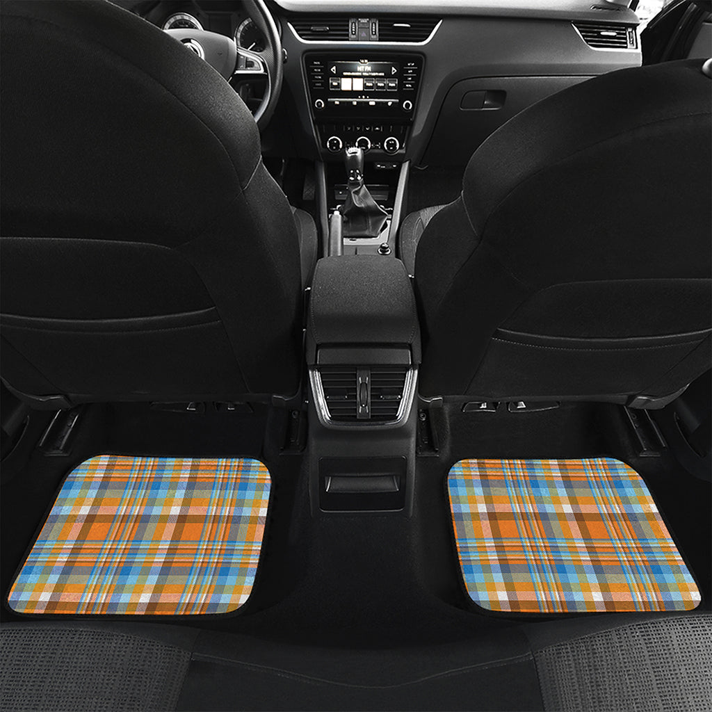 Orange And Blue Madras Pattern Print Front and Back Car Floor Mats