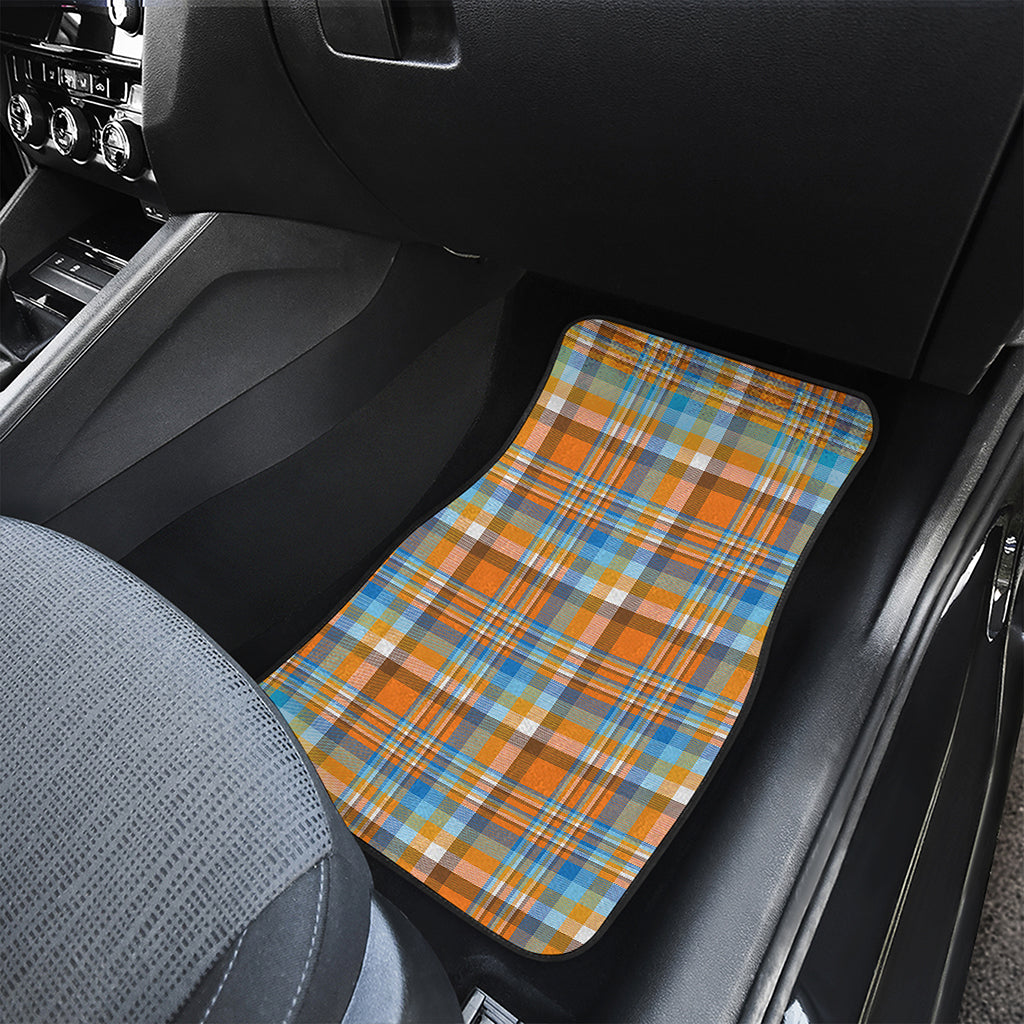 Orange And Blue Madras Pattern Print Front and Back Car Floor Mats