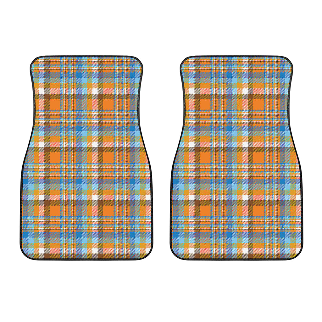 Orange And Blue Madras Pattern Print Front Car Floor Mats